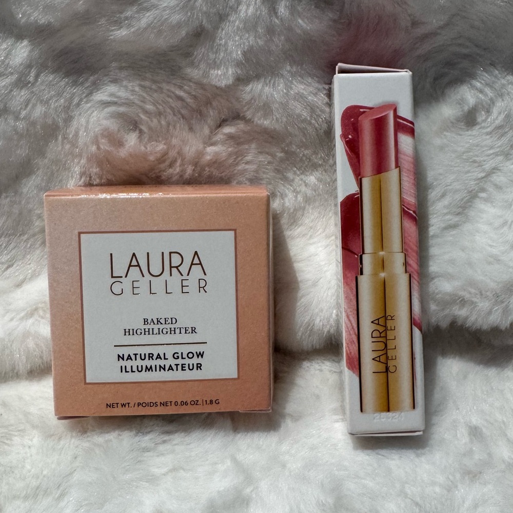Laura Geller makeup set of Baked Highlighter & Jelly Balm hydrating lip Color